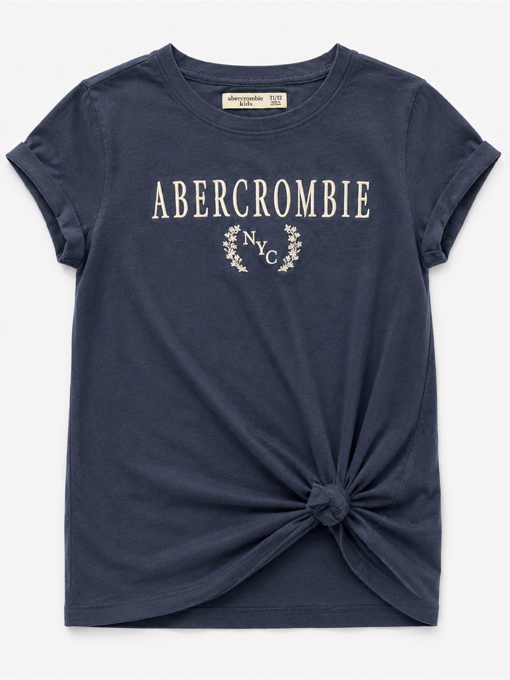 abercrombie kids Navy Tee with Cream Logo